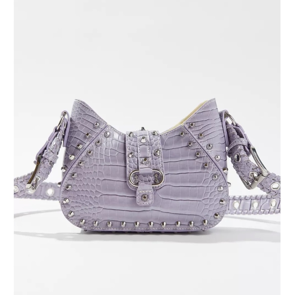 Urban Outfitters Lilac Croc-Embossed Studded Crossbody Bag